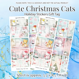 Étiquette-cadeau autocollant de Noël chat, charmantes illustrations de chat pour cadeaux de Noël, idéal pour un emballage cadeau mignon et unique