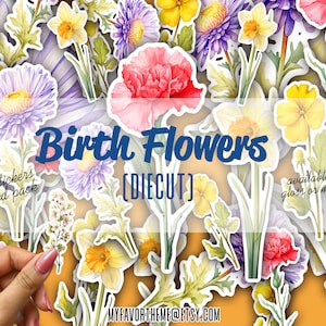 Sticker fleurs de naissance, Stickers fleurs du mois, Stickers fleurs | lys, violette, pavot