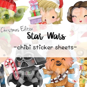 Space Wars Christmas Sticker Sheet Chibi, Cute Planner Stickers
