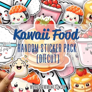 Lot d'autocollants kawaii assortis d'aliments, autocollants pour ramen, lot d'autocollants aléatoires en vinyle, autocollants de fruits mignons