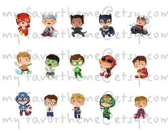 Baby Super Heroes Cupcake Toppers, Cute Heroes Cupcake Toppers, Superheroes Picks, Birthday Cupcake Toppers Clipart