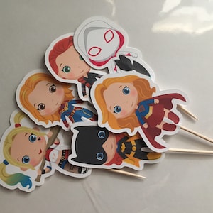 Super Girls Cupcake Toppers, Super Heroes Picks, Heroine Heroes Cupcake Picks, Cute Birthday Cupcake Toppers