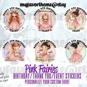 Personalize sticker for party, pink fairy birthday stickers for special events, perfect children’s gift decoration