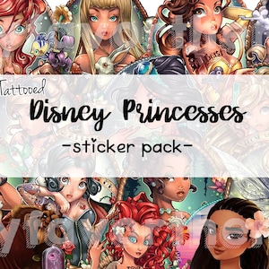 Princess Stickers, Fairy Tales Characters Tattooed Sticker Pack, Die cut