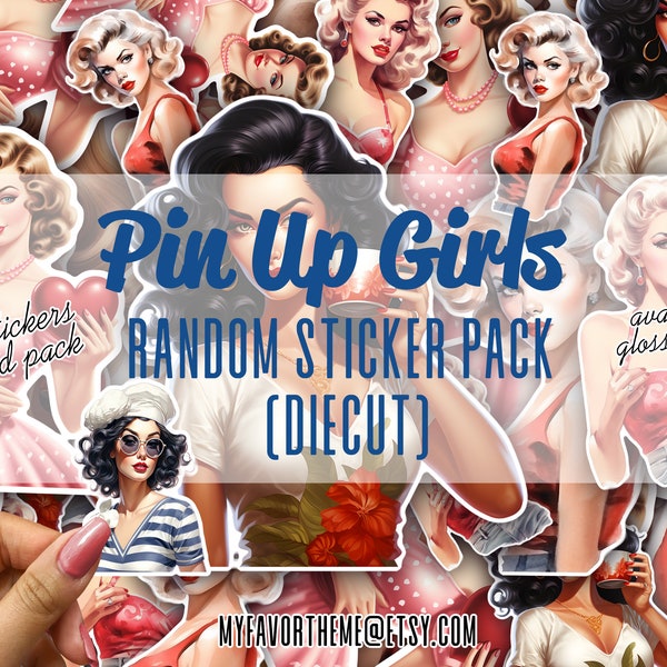 Pin up Girls Assortment Sticker Pack, Retro Girls Stickers, Vinyl Random Sticker Pack, Beautiful Girls Stickers