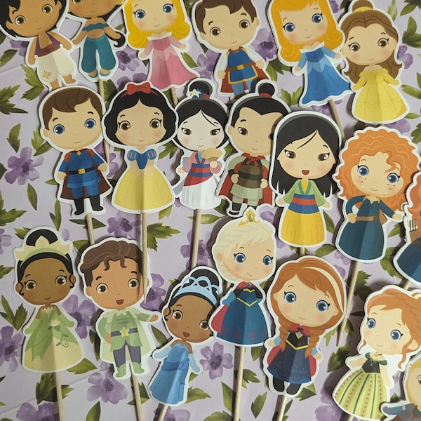 Fairy Tale Princess & Prince Cupcake Toppers, Princess Picks Cute, Birthday Cupcake Toppers