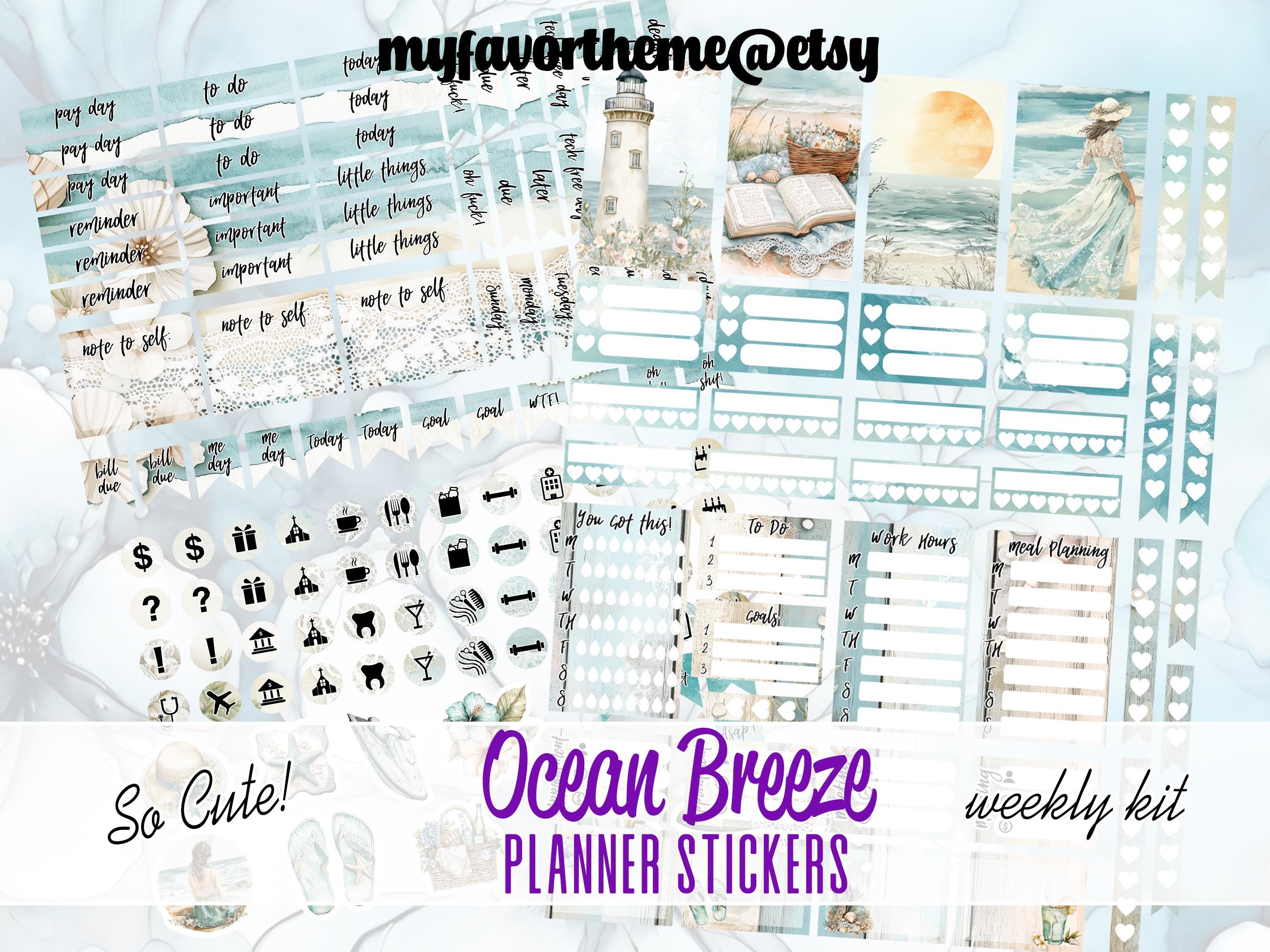 Ocean Breeze Planner Sticker, Coastal Themed Decorative Stickers for ...