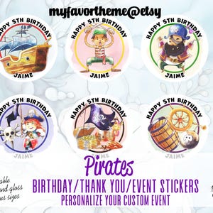 Sticker d&#39;anniversaire personnalisé, thème pirate amusant pour fête d&#39;anniversaire d&#39;enfants, cadeau unique pour amateur de pirates