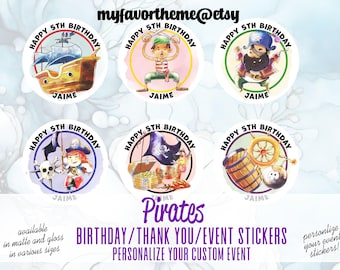 Personalize Birthday Sticker, Fun Pirate Theme for Kids' Birthday Party, Unique Gift for Pirate Lover