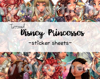 Princess Fairy Tales Characters Tattooed Sticker Sheet