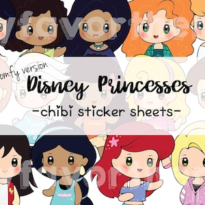 Fairytale Princess Sticker Sheet, princess planner stickers, Chibi (Comfy)