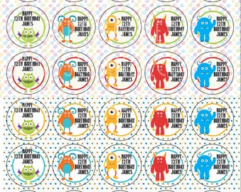 Monster Birthday Stickers, Monster Thank You Stickers, Party Labels Favors for Treat Bag