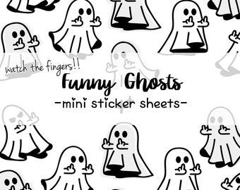 Middle Finger Ghosts, Funny Horror Sticker, Halloween Sticker, Cute Planner Stickers, Funny Ghosts Stickers - Mini Sticker