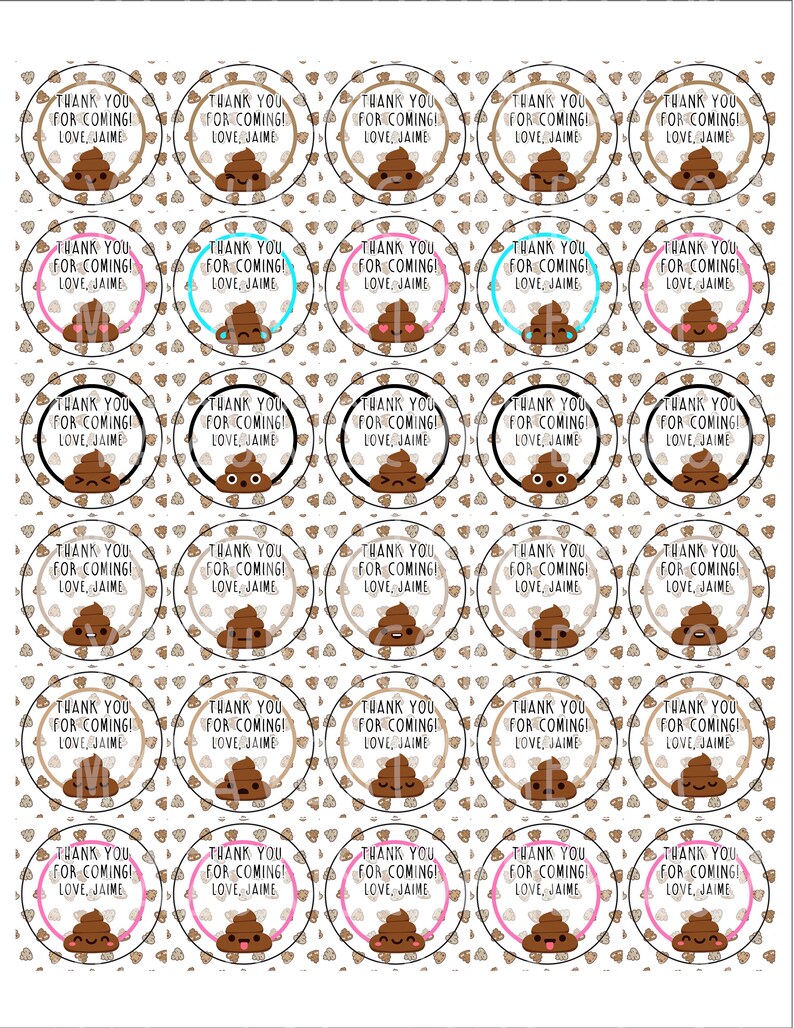 Poop Emoji Birthday Thank You Stickers Party Labels Favors for | Etsy