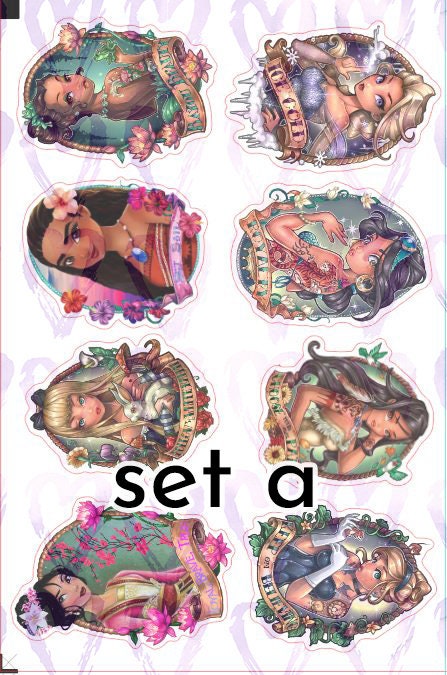 Sticker Puteri Princess Stickers, Fairy Tales Characters Tattooed Sticker Pack, Die ...