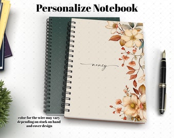 Boho Wildflowers Personalize Notebook, Custom Name Notebook, Floral Journal, Wire bound Notebook