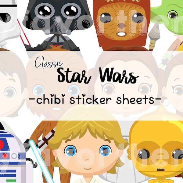 Classic Space Wars Sticker, Luke Leia Han Sticker Sheet Chibi, Cute Planner Stickers