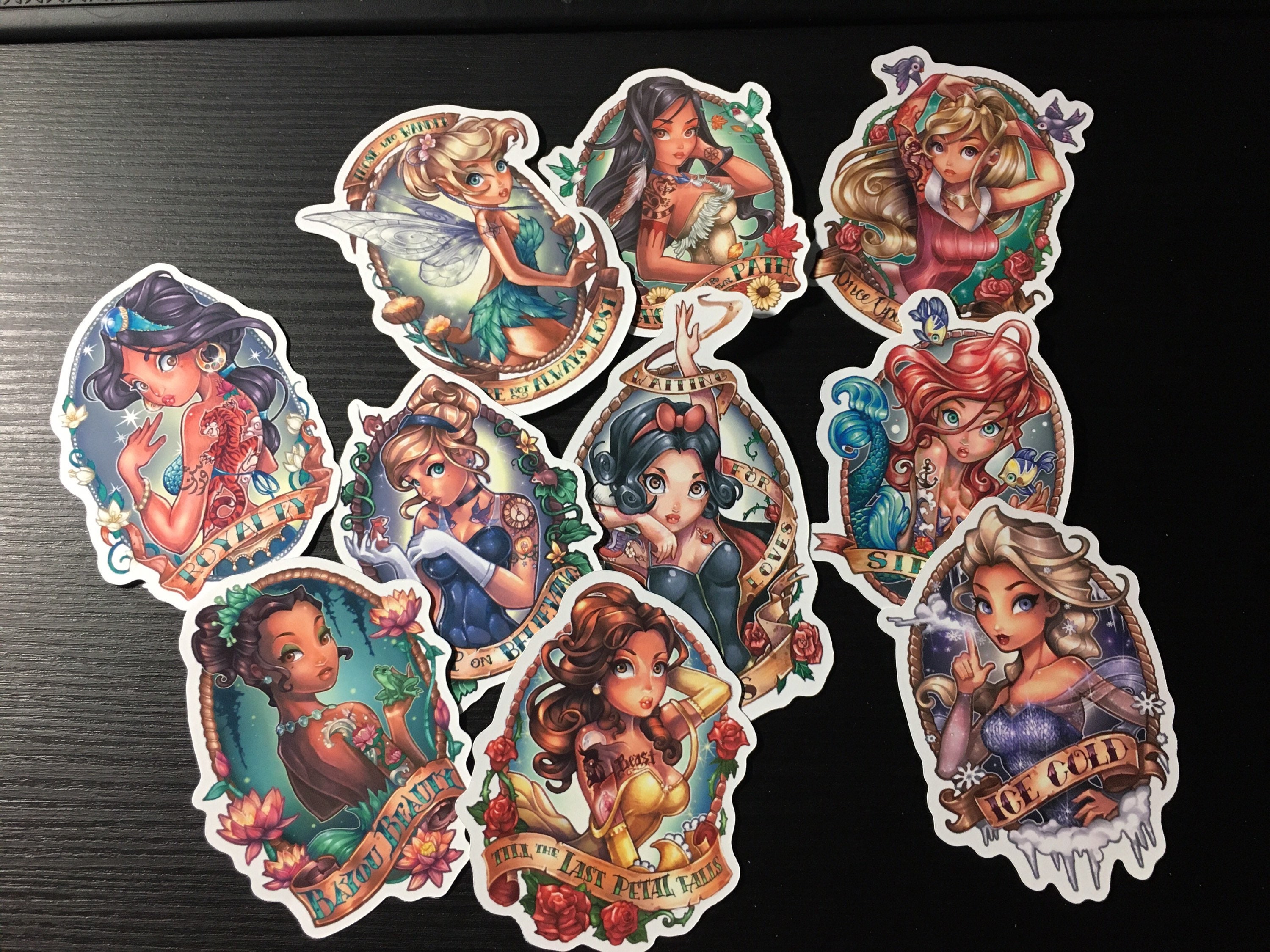 Sticker Puteri Princess Stickers, Fairy Tales Characters Tattooed Sticker Pack, Die ...