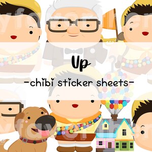 Up Balloon Boy House Sticker Sheet Chibi, Autocollants de planificateur mignon, Autocollants d’anniversaire