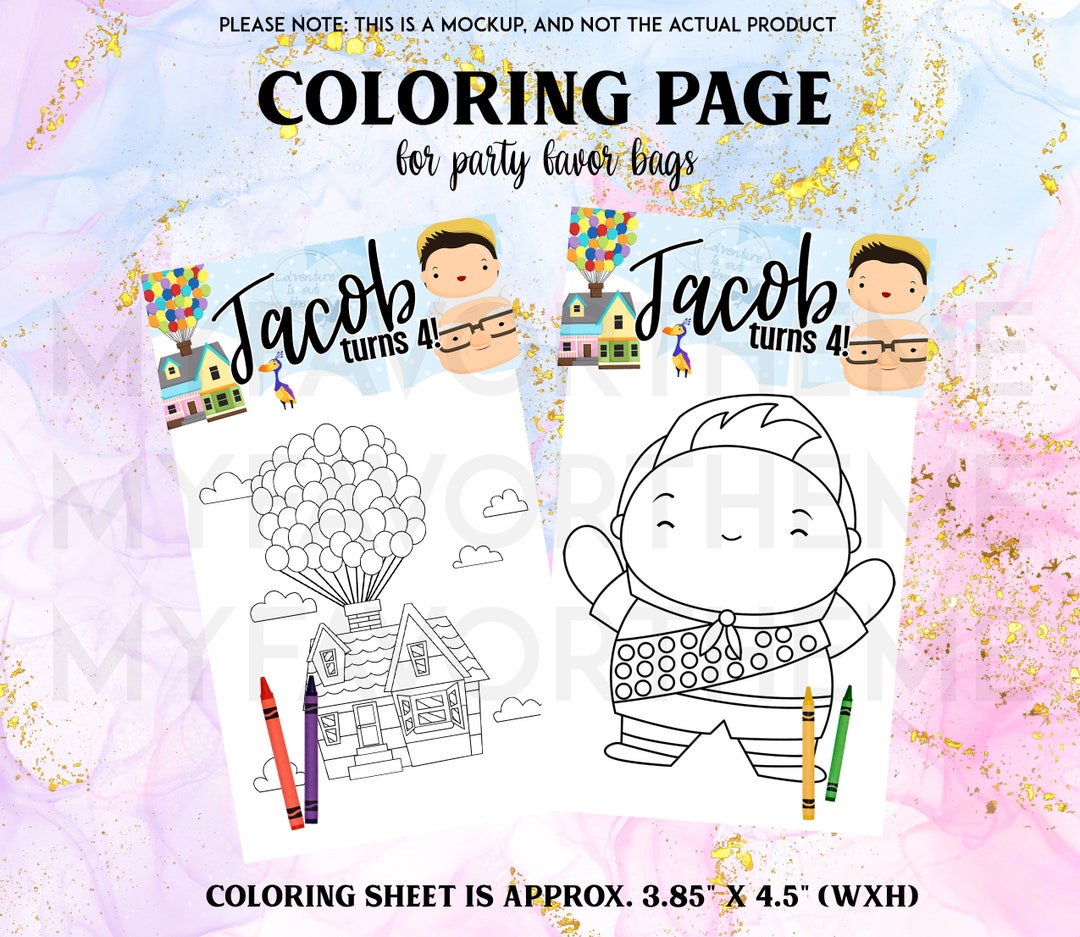Ballon House UP Coloring Page for Favor Box, Favor Box Stuffer, Party