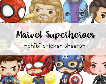 Superhero Super Heroes Avengers Sticker Sheet Chibi