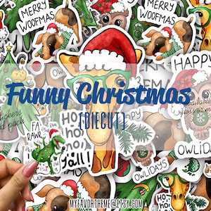 Funny Christmas Sticker, Funny Vinyl Stickers, Dinosaur, Giraffe, Zoo Animal Stickers