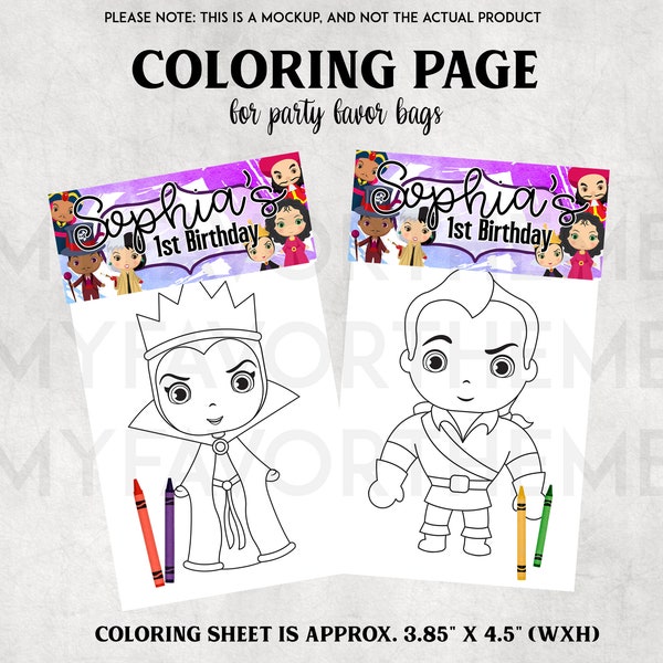 Villain Coloring Page for Favor Box, Villain Favor Box Stuffer, Party Favor Bag, Birthday Party Bag, Birthday Decorations