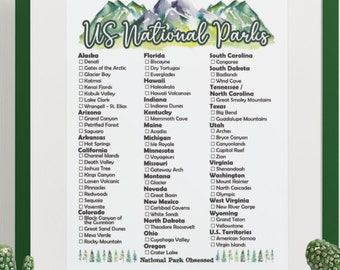 2022 US National Park Checklist Poster / 63 National Park Poster