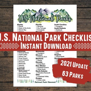 2022 US National Park Checklist Printable / 63 National Park Poster / Instant Digital Download