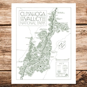 Kaart van nationaal park Cuyahoga-vallei afdrukken | Kaart van Nationaal Park Cuyahoga Valley | Poster Nationaal park Cuyahoga Valley