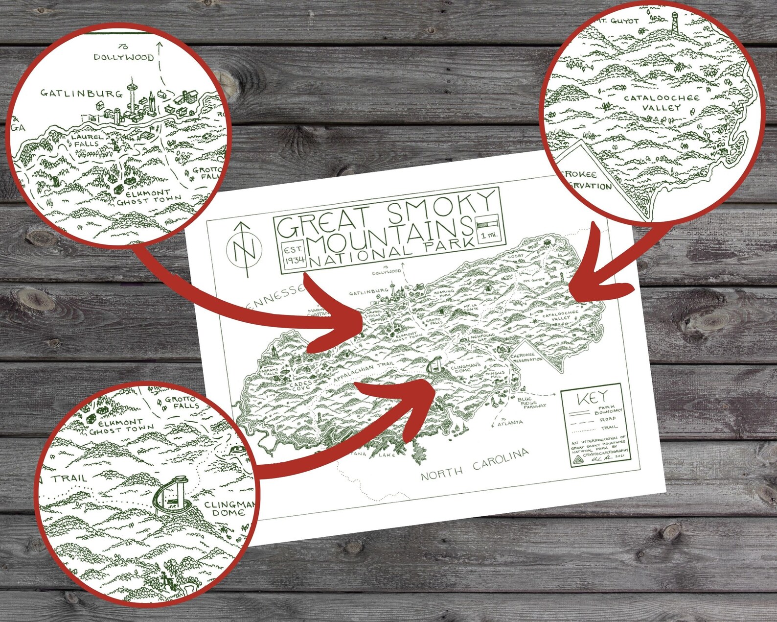 Great Smoky Mountains National Park Map Print Map of Great Smoky Mountains National Park great ...
