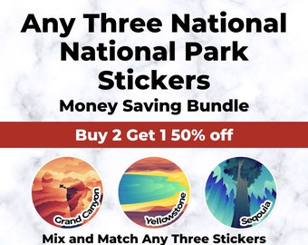 3 National Park Sticker Bundle / US National Park Sticker Bundle / National Park Round Sticker / Pick Your National Park Sticker Colleciton