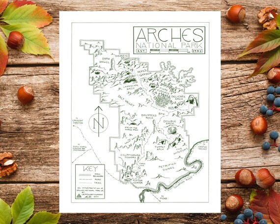 Arches National Park Map Print Map of Arches National Park | Etsy