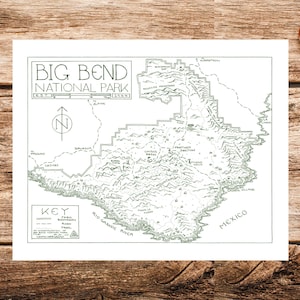 Impression de carte du parc national de Big Bend | Carte du parc national de Big Bend | Poster de la carte de Big Bend Poster du parc national de Big Bend