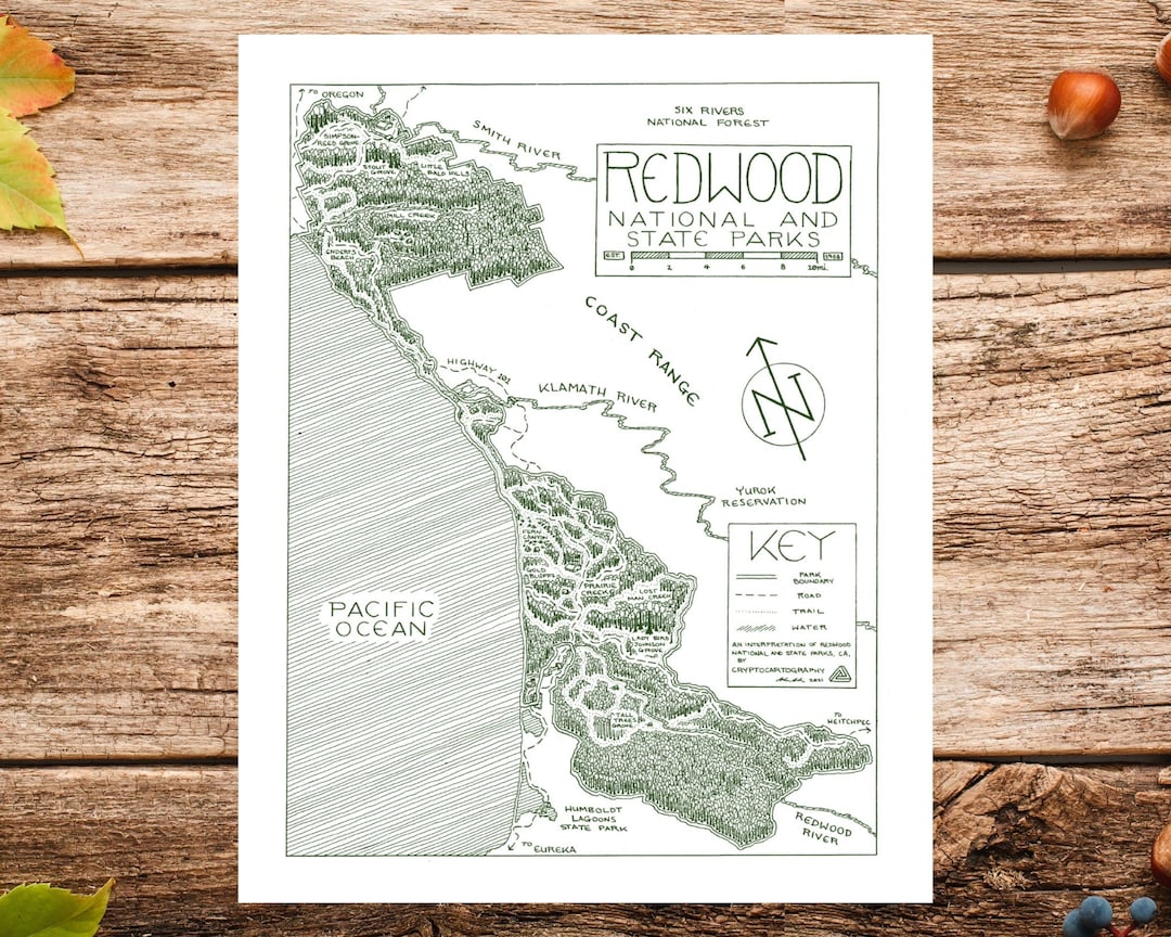 Redwood National Park Map Print | Map of Redwood National Park ...