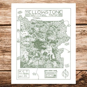Impression de carte du parc national de Yellowstone | Carte du parc national de Yellowstone | Poster Carte du parc national de Yellowstone Poster Parc national de Yellowstone
