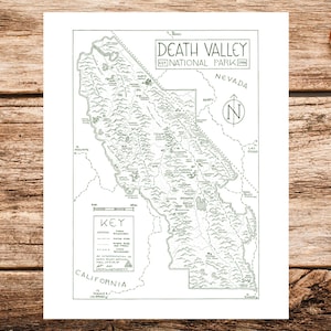 Kaart van Death Valley National Park afdrukken | Kaart van Death Valley National Park | Poster Death Valley-kaart Death Valley National Park poster
