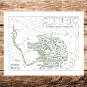 Impression de la carte du parc national olympique | Carte du parc national olympique | Affiche de la carte olympique | Affiche du parc national olympique