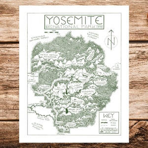 Carte du parc national de Yosemite Imprimer | Carte du parc national de Yosemite | Affiche de carte de Yosemite | Affiche du parc national de Yosemite