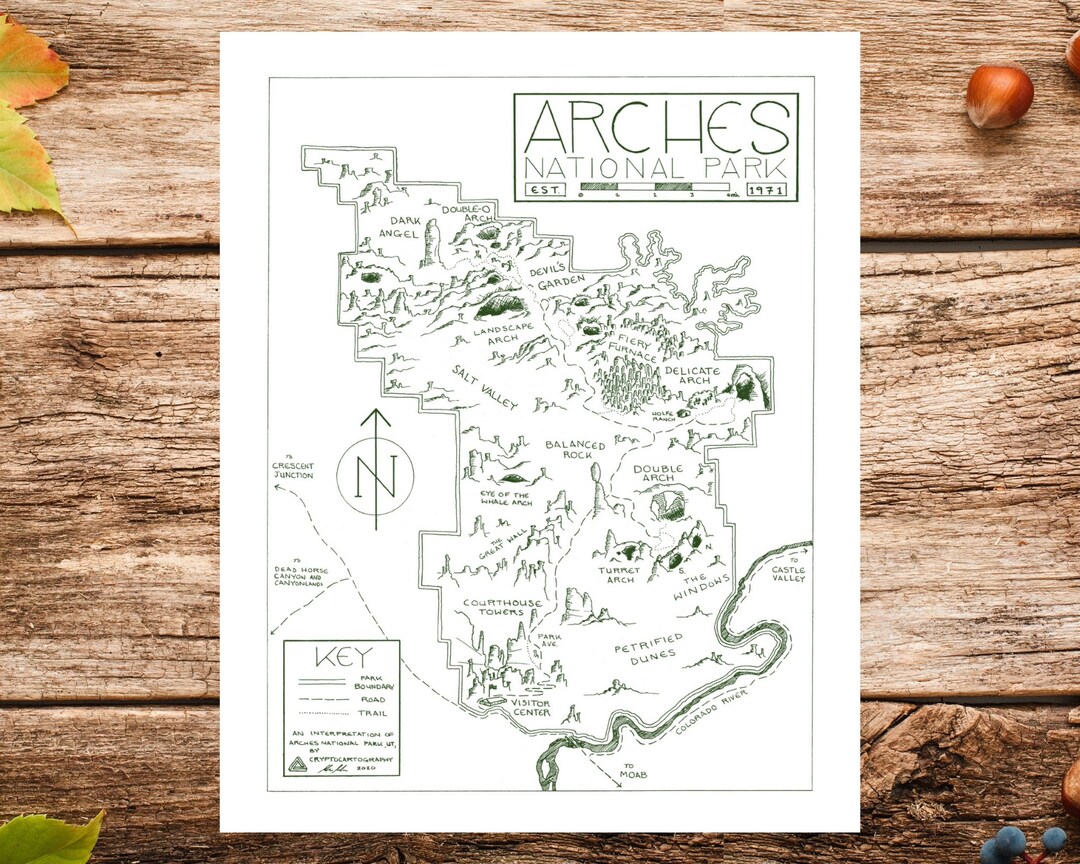 Arches National Park Map Print | Map of Arches National Park | Arches Map Poster | Arches ...