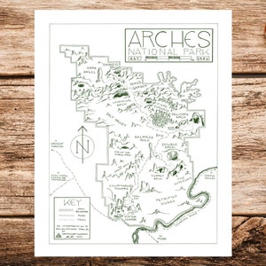 Carte du parc national des Arches Imprimer | Carte du parc national des Arches | Affiche de la carte des arches | Parc national des Arches Poster