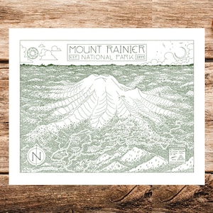 Carte du parc national du Mont Rainier | Carte du parc national du Mont Rainier | Poster de carte du mont Rainier Poster du parc national du mont Rainier