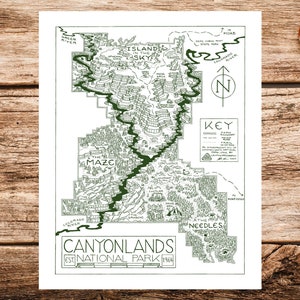 Impression de la carte du parc national de Canyonlands | Carte du parc national de Canyonlands | Affiche de carte de Canyonlands | Affiche du parc national de Canyonlands