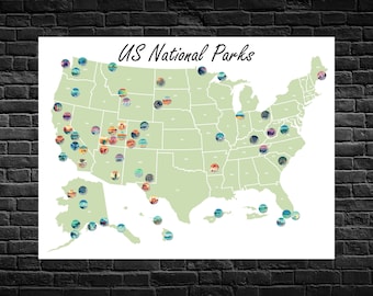 US National Park Map Poster / 63 National Parks Checklist Poster/ National Park Poster / National Park Gift