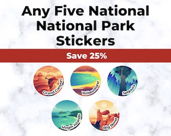 5 National Park Sticker Bundle / US National Park Sticker Bundle / National Park Round Sticker / Pick Your National Park Sticker Collection