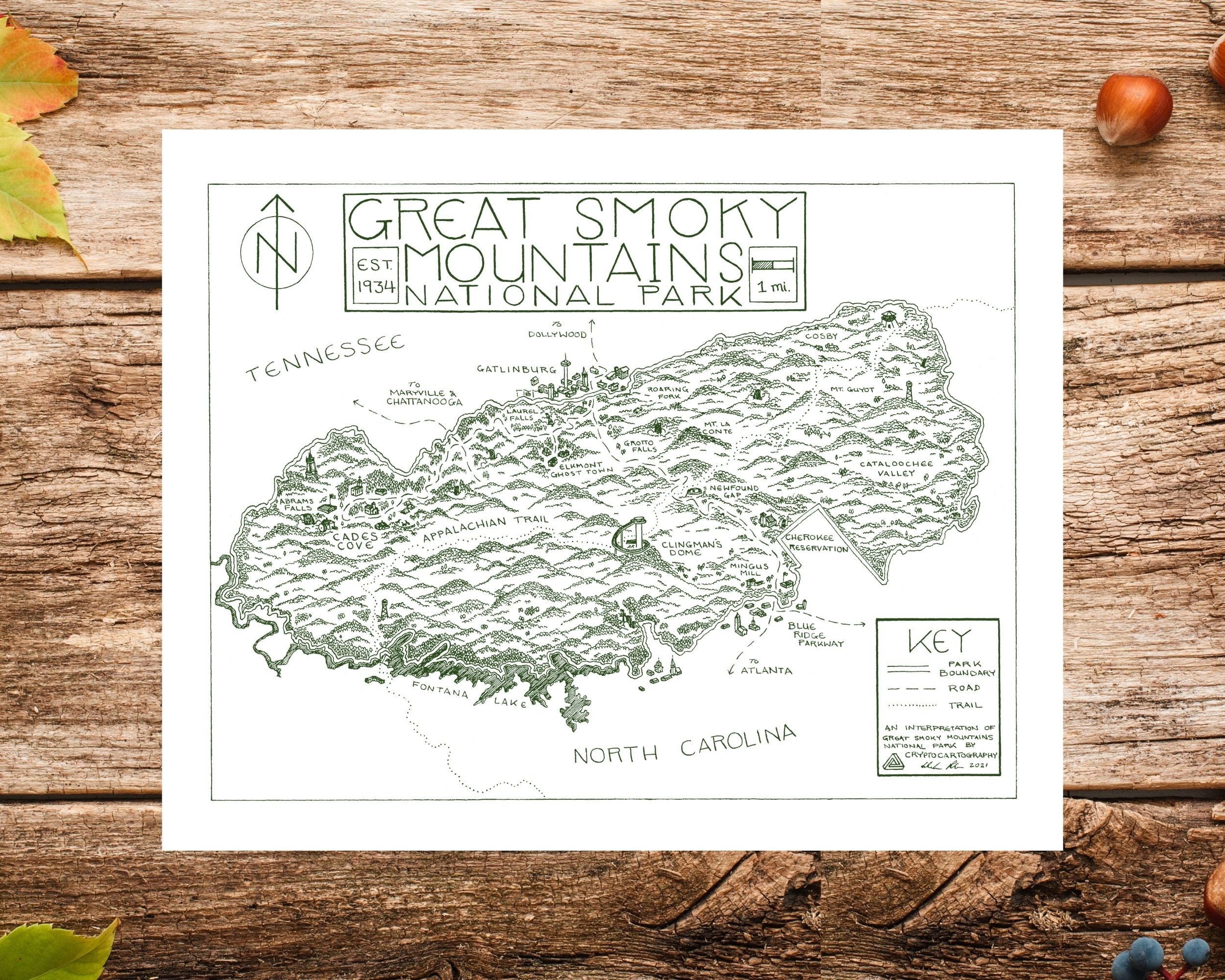 Great Smoky Mountains National Park Map Print Map of Great - Etsy