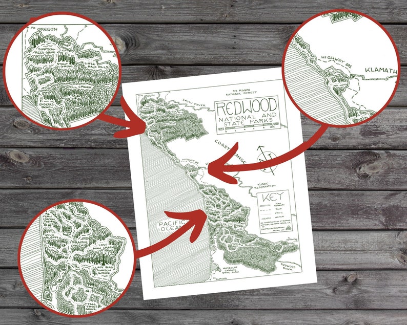 Redwood National Park Map Print Map of Redwood National Park - Etsy
