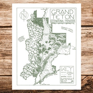 Carte du parc national de Grand Teton Imprimer | Carte du parc national de Grand Teton | Affiche de la carte de Grand Teton | Affiche du parc national de Grand Teton