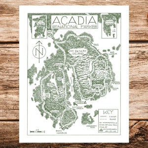 Carte du parc national Acadia Imprimer | Carte du parc national d'Acadie | Affiche de la carte de l'Acadie | Affiche du parc national d'Acadie