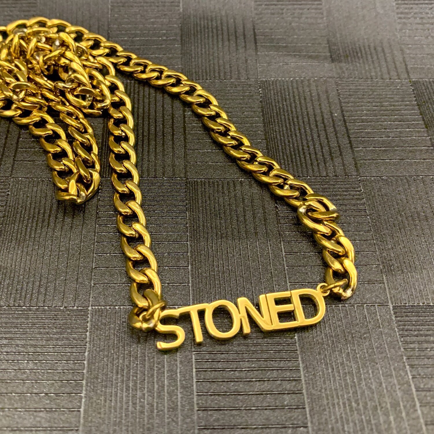 STONED Gold Necklace Hip Hop Rapper Streetwear Gold Chain Etsy